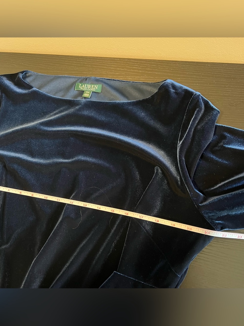 Lauren Ralph Lauren Blue Velvet Boat Neck Dress 14W Formal - Picture 10 of 11